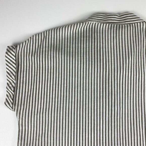 Lucky Brand Womens Rolled Sleeve Striped Button Down Shirt Relaxed Grey White SM - Picture 10 of 11